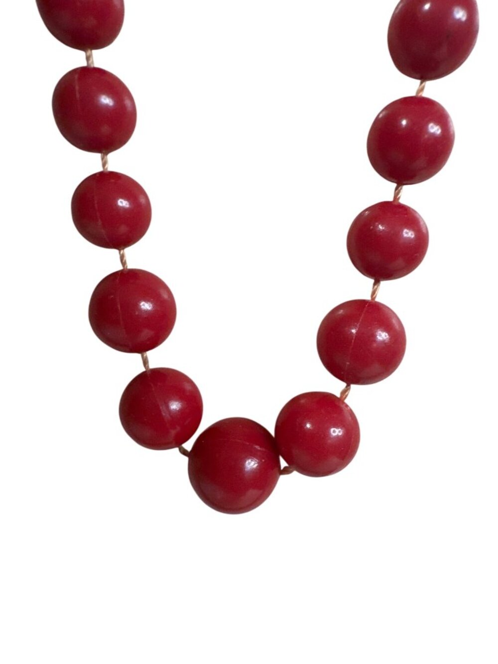 Vintage Cherry Red Beaded Necklace Graduated Round Beads Gold-Tone Clasp 80s 90s